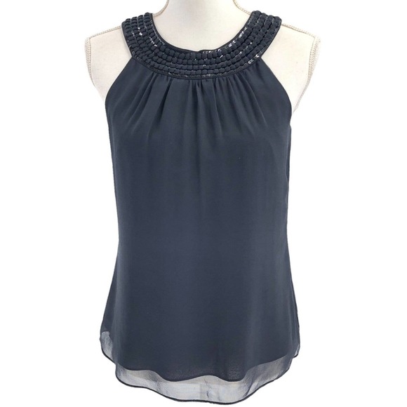 Vineyard Vines Womens Size 0 100% Silk Blouse Sleeveless Embellished Halter - Picture 1 of 7
